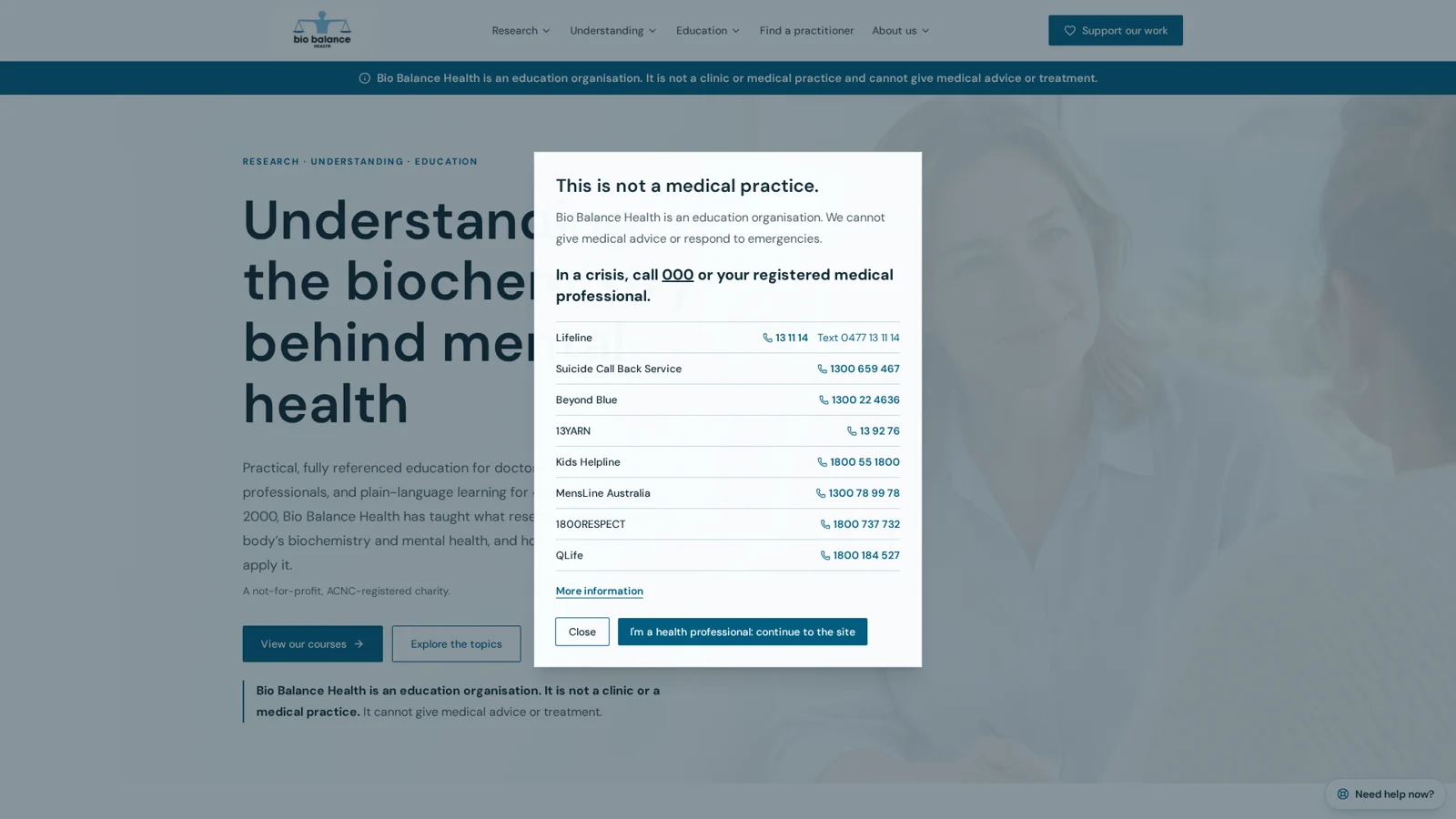 Bio Balance Health website homepage